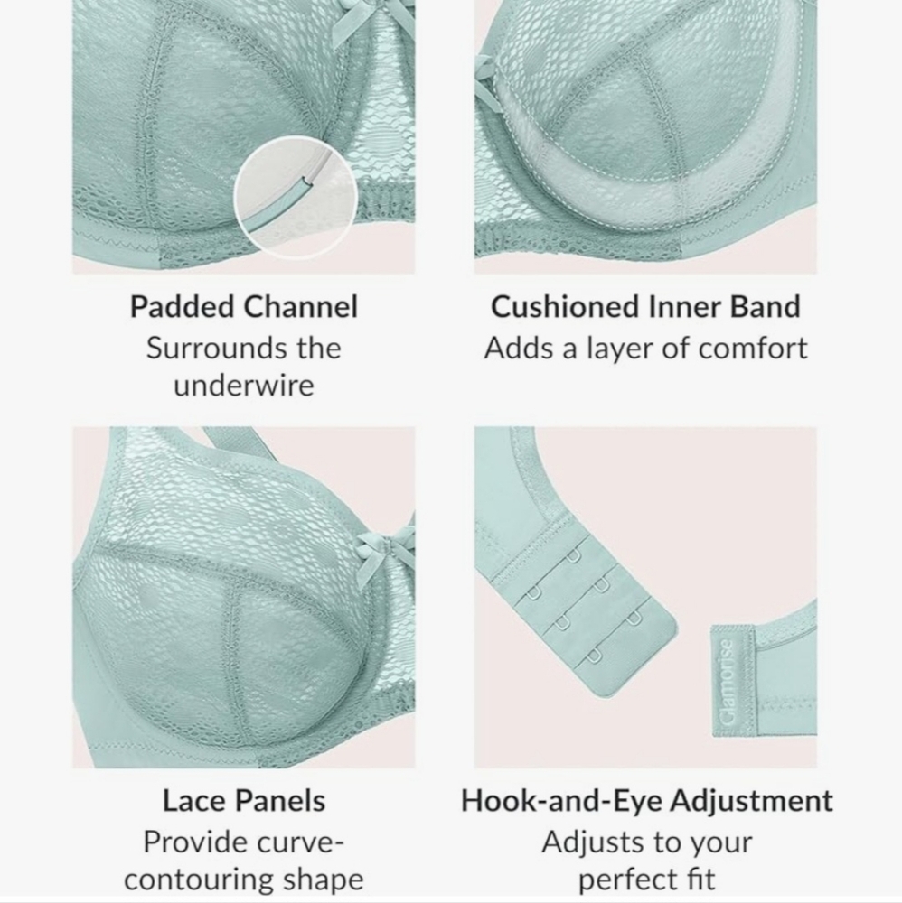 Glamorise Women's Plus Size Lace Comfort Wonderwire Bra Underwire #9855 Size 44C - Picture 5 of 13